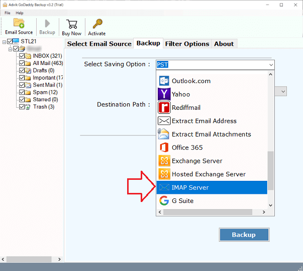 Select IMAP as a saving option