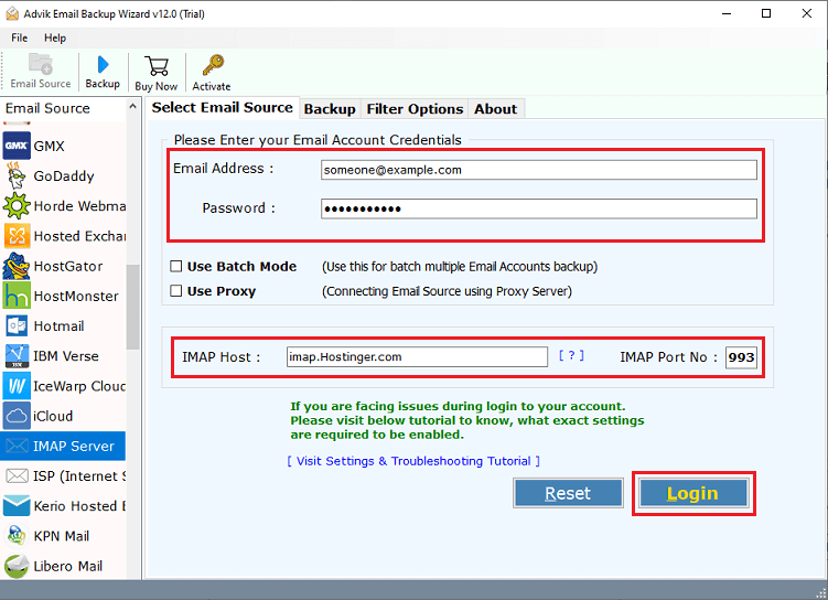 Enter the source hosting service provider login credentials