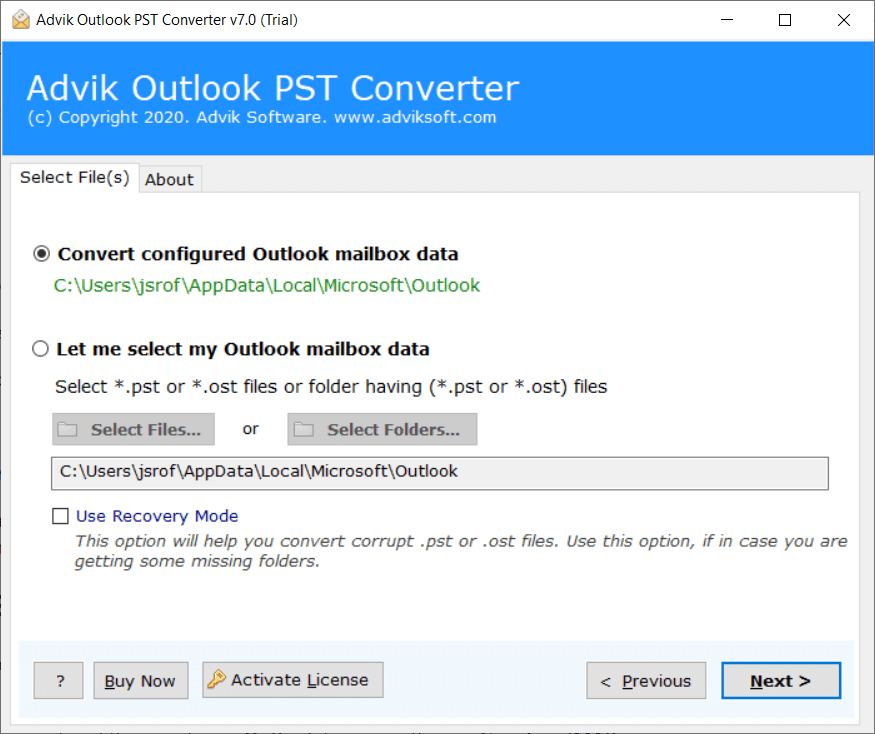 choose outlook profile