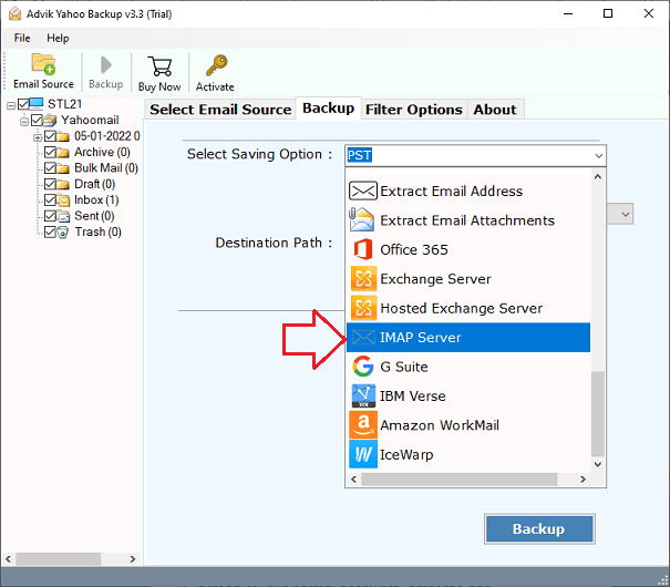 Choose the IMAP option