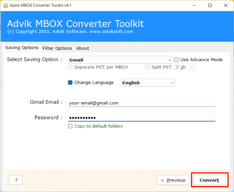 click convert to restore google takeout to gmail