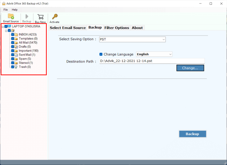 choose Office 365 mailbox folders