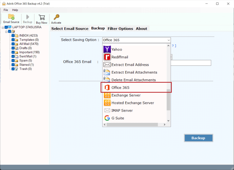 select office 365 as a saving options