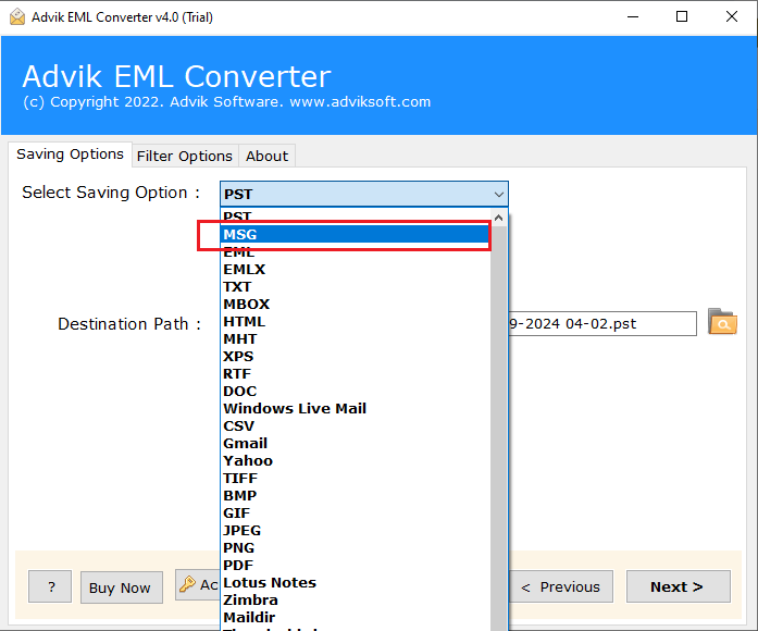 convert eml to msg