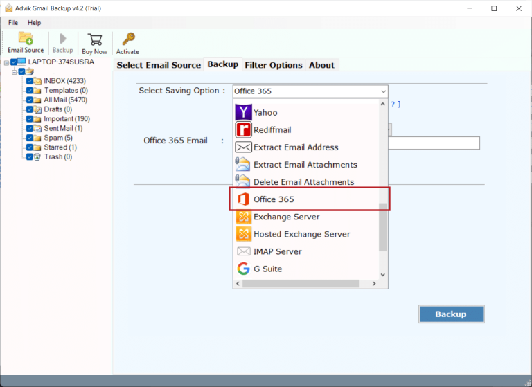 select office 365 as a saving options