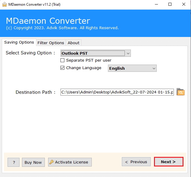 click convert to export mdaemon emails
